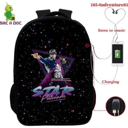 16 Inch JOJOS BIZARRE ADVENTURE Backpack Trendy Usb Laptop Schoolbag for Girls Boys Teen Children Anime Bookbag Back To School
