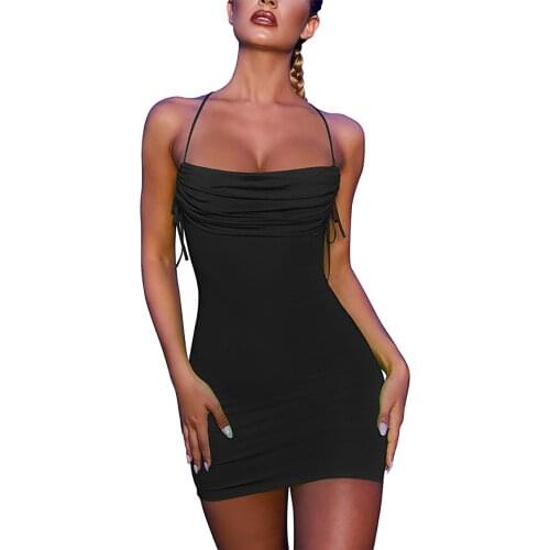 Autumn And Summer Explosions Sexy Tight Suspender Pleated Dress European And American Nightclub Hip Dress