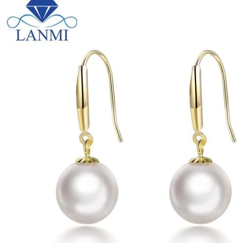 LANMI Real 18K Yellow Gold Akoya Pearl Wedding Earrings for Women Anniversary Gift Jewelry