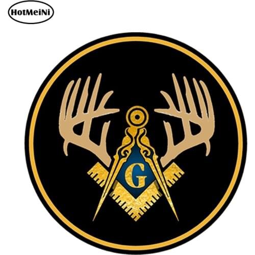 HotMeiNi 13cm x 13cm Car Styling Masonic Compass Square Deer Buck Antler Decal Car Sticker Waterproof Bumper Car Accessories