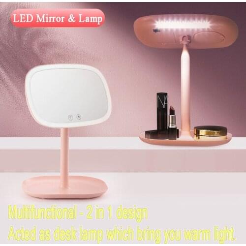 LED Light Makeup Mirror, Portable Vanity Mirror, 2in1 Cosmetic Mirror with Desk Lamp, Detachable 10X Magnification, USB Power