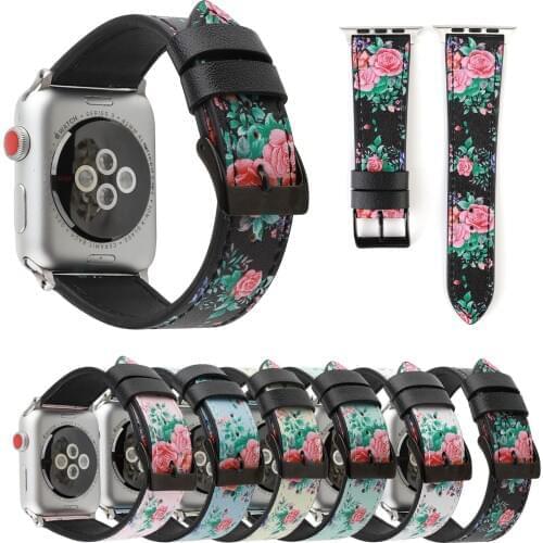 Vintage Rose Leather Strap for Apple Watch Series 4 Band 44mm 40mm Floral Flower Wristband for iWatch 1 2 3 42mm 38mm