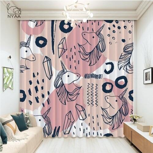 Custom Pink Unicorn Windows Curtains Living Room Bedroom Decorative Kitchen Curtains Drapes Treatments Dropship Micro Shading