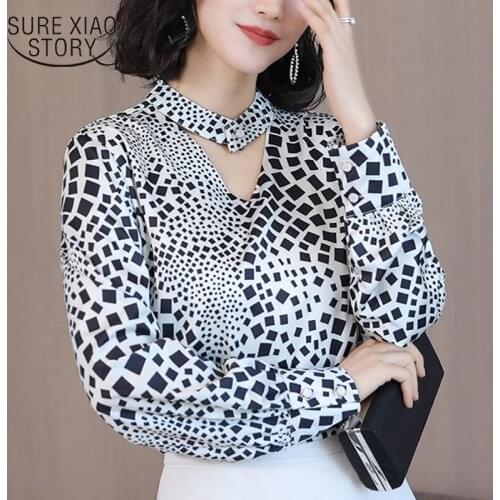 2021 Chiffon Blouse Women Shirts Leopard Womens Tops and Blouses Button V-Neck Feamle Long Sleeve Top Plus Size Tops 4XL 7182 50