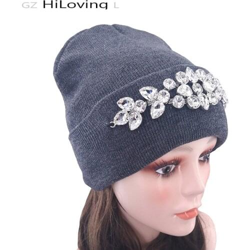 Winter Women Rhinestones Beanies Hats 2019 New Novelty Cotton Skullies Beanies for Ladies Hats Bonnet Femme Hiver Christmas Gift