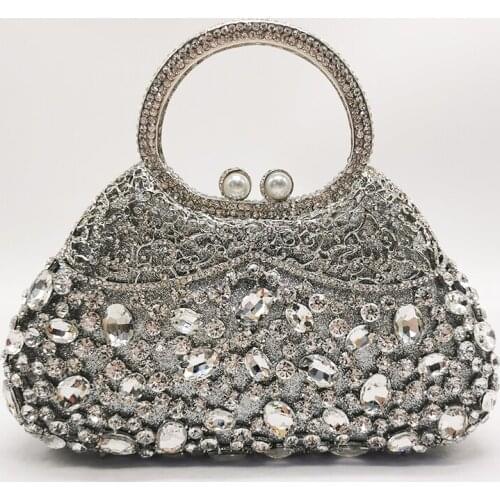 Luxury Silver Small Diamond Long Chain Dinner Banquet Crossbody Phone Bag Free Shipping Women’s Crystal Wedding Bridal Clutches