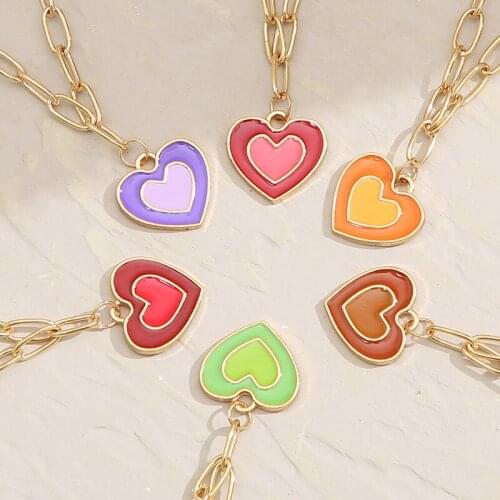 2021 INS Style Colorful Yin Yang Mushroom Pendant Necklace For Women Colorful Dripping Oil Summer Jewelry Love Heart Necklace