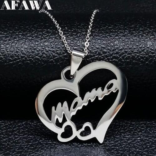 2021 Fashion Mama Heart Love Stainless Steel Necklaces for Women Silver Color Statement Necklace Jewelry bisuteria mujer N18110