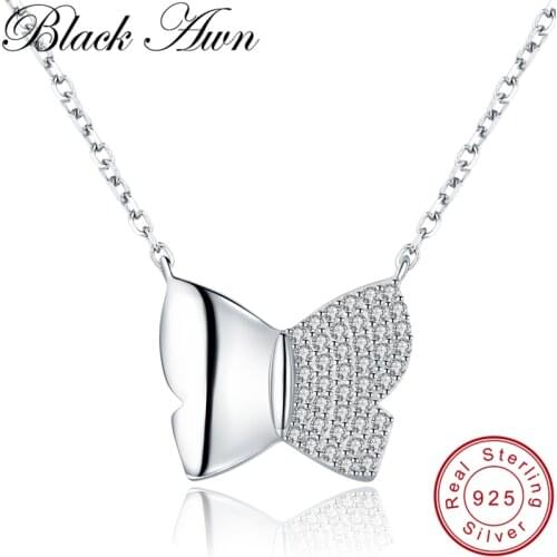 BLACK AWN 2021Cute Butterfly New Arrivals 925 Sterling Silver Fine Jewelry Trendy Engagement necklaces & pendants for Women K006