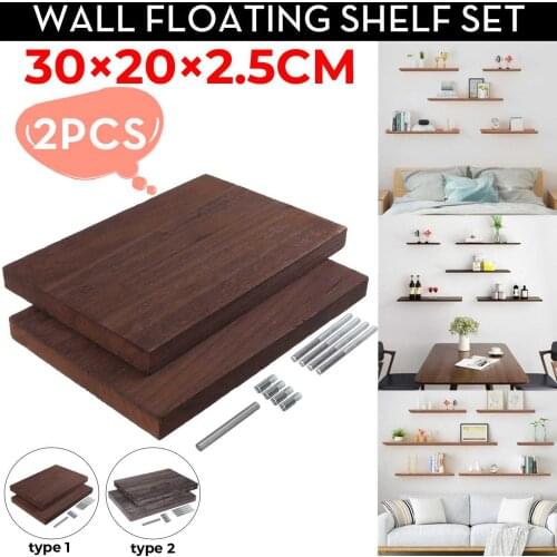 2pcs Wall Pipe Wood Board Floating Shelf Storage Shelving Rack 30x20x2.5cm Retro Vintage Home Wall Hanging Decor