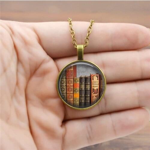 2020 New Fashion Necklace Glass Dome Vintage Library And Books Pendants Necklace For Students Teachers And Librarians Necklace
