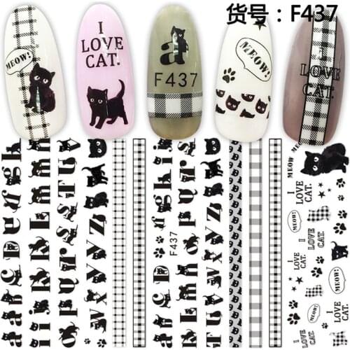 3D Nail Sticker ABC Grid Cat Slider Nails Art Decoration Wraps Decals Cute Design Adhesive Manicure Tips Stickers Pegatina