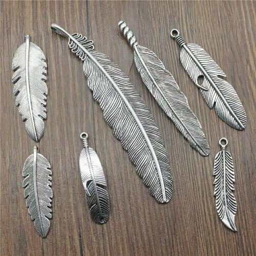 3pcs Charms Feather Antique Silver Color Big Feather Charms For Jewelry Making Charms Feather Jewelry Findings DIY