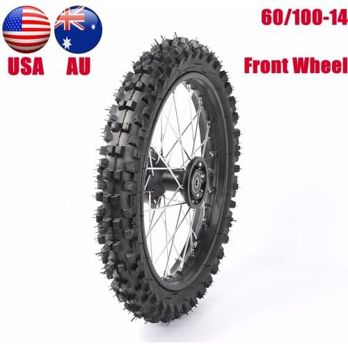 TDPRO Tyre Accessories 12mm Axle 60/100-14" Complete Front Wheel Tire 1.4*14 Rim For 70cc 90cc 125cc,140cc Pit Dirt Monkey Bike