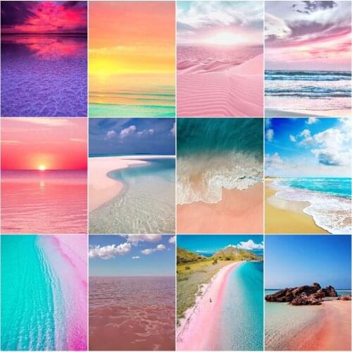 Romantic Seaside Pink Beach Diy 5D Diamond Paintings Seaside Full Square and Round Embroidery Mosaic Cross Handmade Home Decor