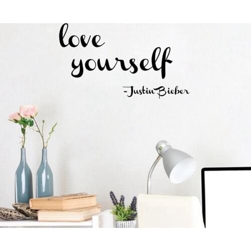 Free Shipping " Love Yourself "Justin Bieber Girls Room Wall Decals,Girls Inspirational Quotes Vinyl Wall Stickers Decor