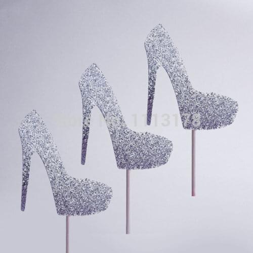 Glitter High Heel cupcake toppers Bachelorette bridal baby shower toothpicks wedding birthday party decorations