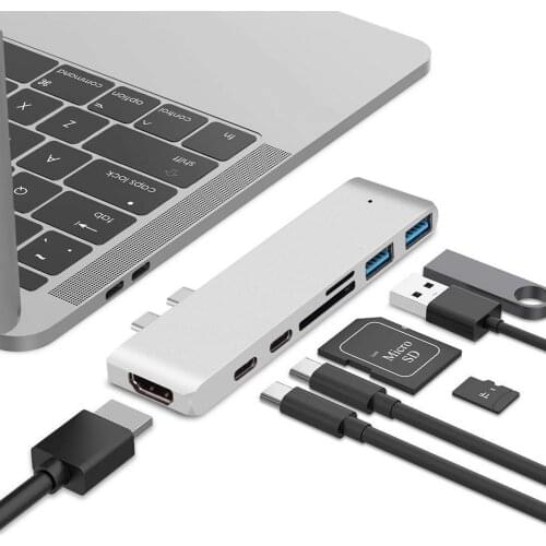Dual Type-c USB C To HDMI-compatible TF SD Card Reader HUB Docking Station 4K For MacBook Pro USB Splitter Dual Type C HUB