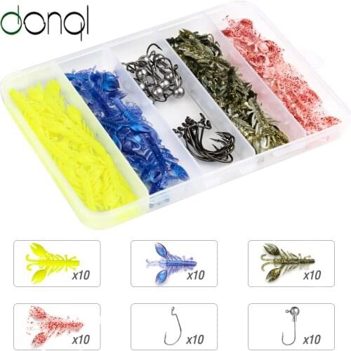 DONQL 40PCS Fishing Lures Set 40mm 0.6g Silicone Soft Swimbait Baits Shrimp Smell Fishing Lure With 20PCS Fishing Hook