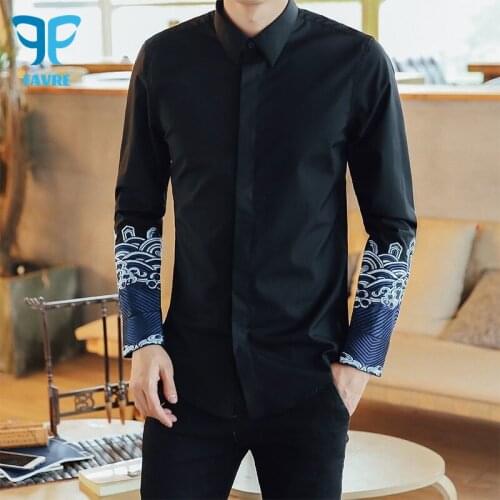 FAVRE Men Dress Shirts Long Sleeve Chinese Style Turn-down Collar Casual Blouse Office Social Business Summer Autumn Men Clothes