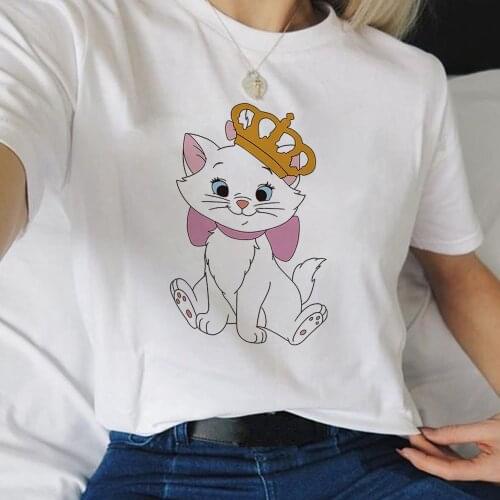 Disney Marie Cat Imperial Crown T Shirt Short Sleeve Harajuku Tee Shirt Women The Aristocats Tshirt Dropship