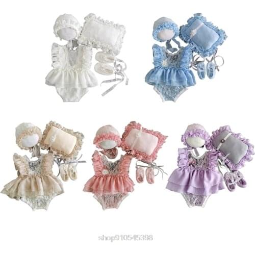 5Pcs Baby Lace Dress+Hat+Pillow+Shorts+Shoes Set Photo Shooting Costume Outfits Newborn Photography Props O27 20 Dropshipping