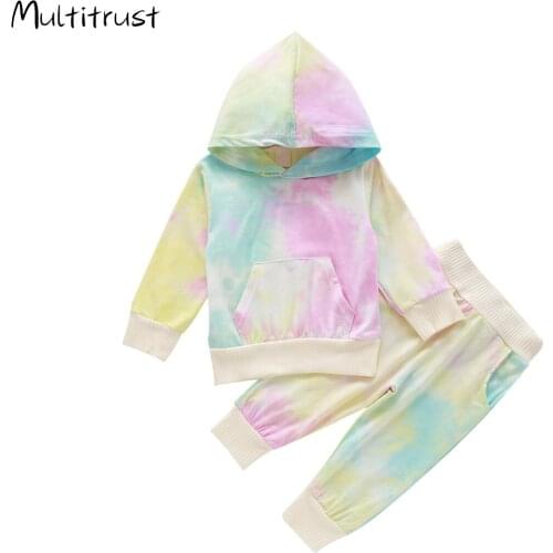 Todder Baby Tie Dye Printing Clothing Sets Autumn Long Sleeve Hooded Tops+Long Pants Casual Cotton 2pcs Outfits 0-4Y