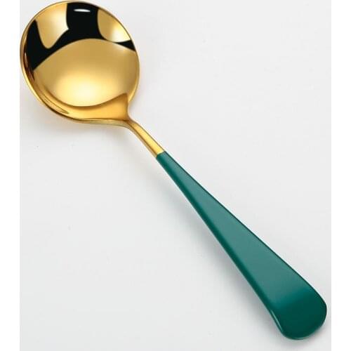 Creative cute Kitchen Dessert Spoon Stainless Steel Coffee Milk Spoon With Ceramic Long Handle Spoon Gold-plated Dessert Spoon b