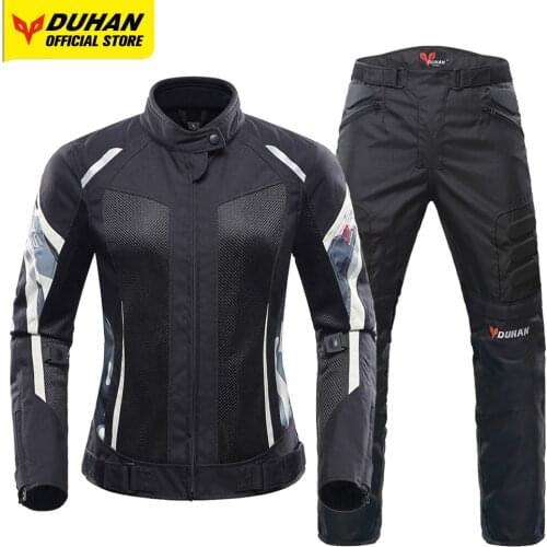 DUHAN Motorcycle Jacket Women Moto Suit Breathable Pants Cycling Clothing Summer Motorbiker Riding Clothing Body Protector