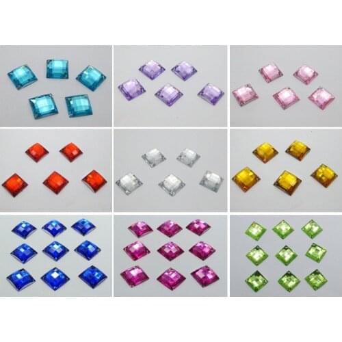 100 Colour Flatback Square Sewing Rhinestone Beads 14mm