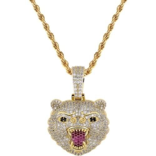 Hot Ins Iced Out Bling Cubic Zircon Wolf Head Pendant Necklace New Hip Hop Rock Jewelry For Rapper Best Gift