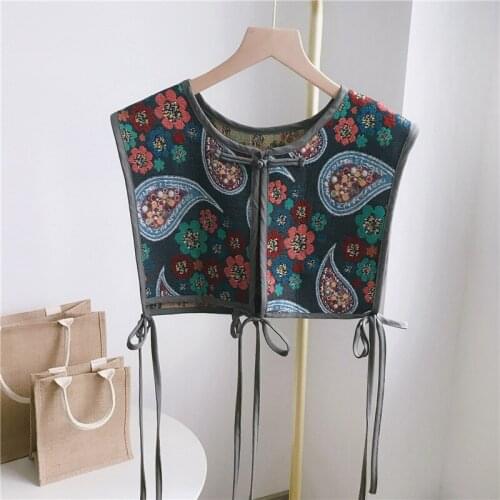Linbaiway Floral Printed Fake Collars Shawl Fashion Big Lapel Shirt Detachable Collars Neckwear Blouse Tops Dress False Collar