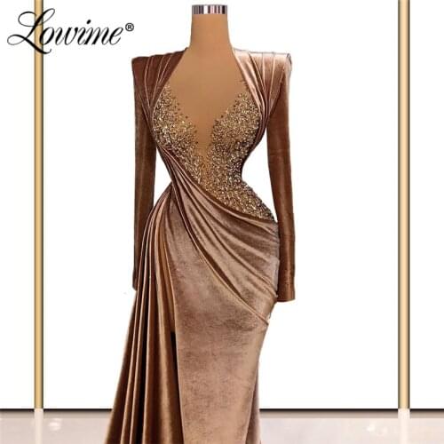 Lowime Long Sleeves Mermaid Evening Dresses 2021 Plus Size Celebrity Dresses Robes Dubai Abaya Saudi Arabic Moroccan Vestidos