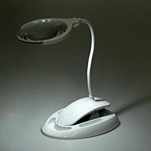 Multi-function 2in1 6 Led Lights Desktop Magnifiers 3x Hands Free Loupe with Clamp Magnifying Glass Lamp Table USB Rechargeable