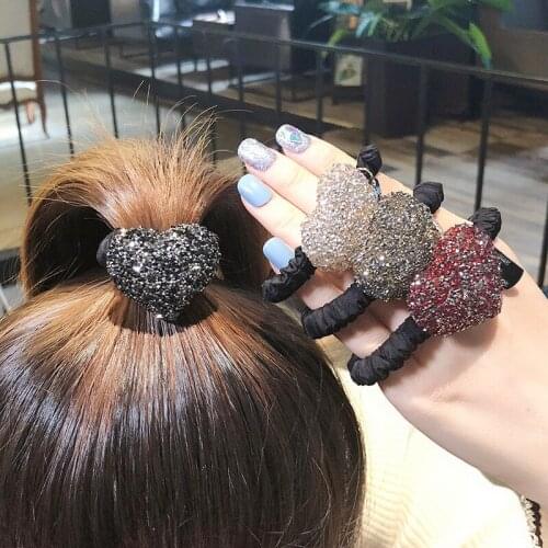 Fashion Crystal Heart Square Elastic Hair Bands Flash Shiny Rhinestone Jewelry Girls Hairband Korean Hair Accessories for Women