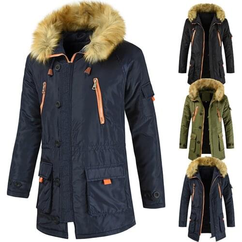 Winter Jackets for Men Plus Size Fur Collar Hooded Long Coat Thick Warm Padded Parka Windbreaker Men Clothing 5XL