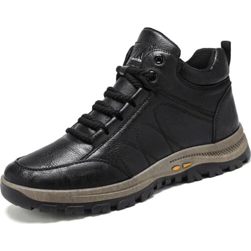 Thick Sole Men Leather Boots Shoes Non-Slip Autumn Fashion Sneakers Outdoor High Top Ankle Mens Walking Shoe Man Footwear Male