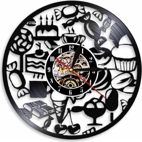 Multiple Dessert Vinyl Record Wall Clocks Sweets Time Clock With LED Lighting Clock Creative Decoration For Sweet Shops