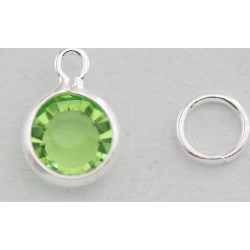 New Arrivals 10PCS 6mm Peridot Birthstone100% crystal with Silver Rings floating Drop Charms for floating locket 30mm