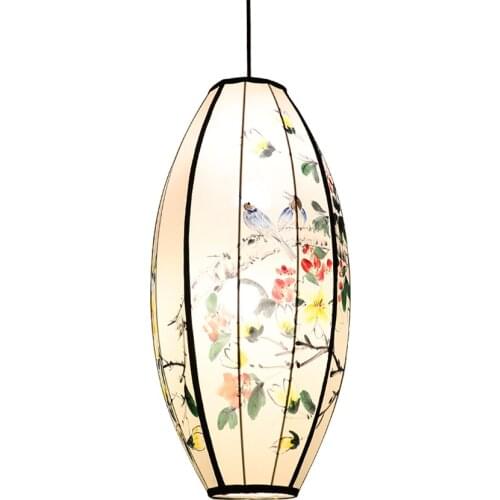 New Chinese oval lantern pendant lights living room restaurant teahouse home vintage lamps study fabric hanging lights fixtures