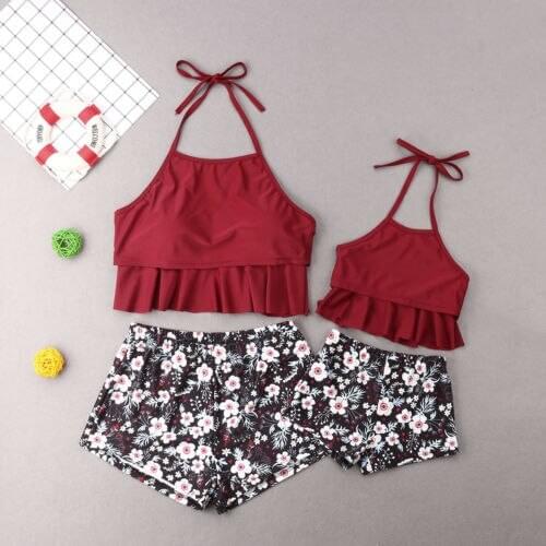 New Family Matching Floral Parent-child Swimsuit Swimwear Mother Daughter Bikini Set Summer Beachwear Bathing Swimsuits