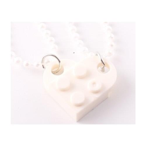 A Pair Couples Brick Heart Pendant Shaped Necklace Friendship Jewelry Made with Building Block Pearl Chain Elements Valentines