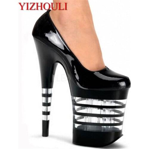Platform sexy 20cm ultra high heels pump shoes closed toe 8 inch high-heeled shoes sexy clear sole dress shoes