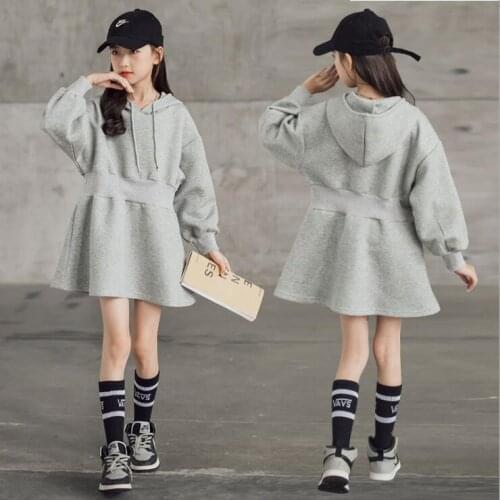 2021 Korean style girls hooded dress cotton fashion autumn girls dresses 5-10 years B579