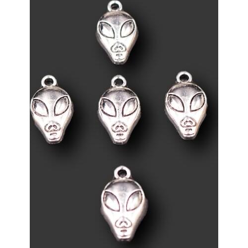 30pcs Silver Plated Alien Pendant Hip Hop Bracelet Earrings Metal Accessories DIY Charm Jewelry Crafts Making P689
