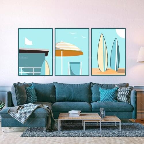 Surf Vacation Print, Surfer Décor, Summer Art Set, Hawaii Surf board, Beach Wall Art, Surfing Triptych, Vintage Surfer Beach Pos