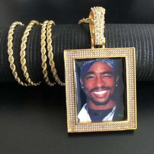 Iced out rectangle picture pendant custom photo pendant with free chain