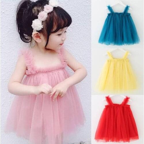 Kids Dress 2020 Baby Girls Sling Ball Gown Dresses Sleeveless Mesh Tutu Pettiskirt Summer Girl Party Dress Tulle Vestidos 1-6Y