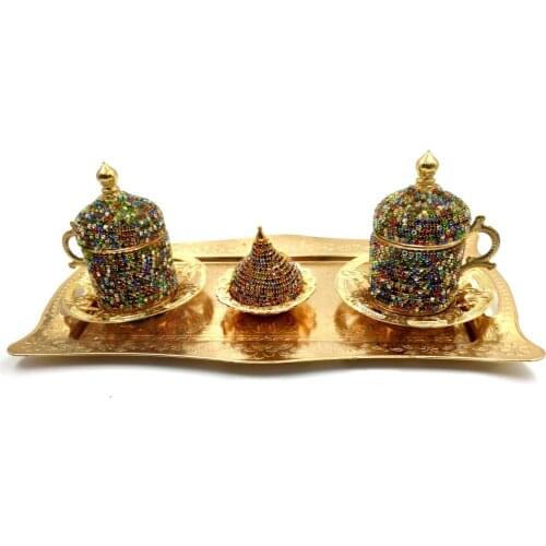 Handmade Swarovski Turkish Coffee Cups and Saucers Serving Set of 2 Ceramic Coffee Mugs Best for Home Decor Porcelain Coffee set