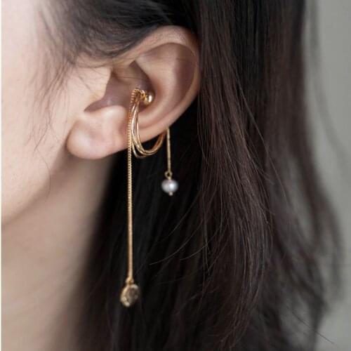 Pearl Beads Tassel Clip Earrings For Women Gold Coin Chain Magnetic Buckle Ear Clips Jewelry Ladies Charms Earring Gift